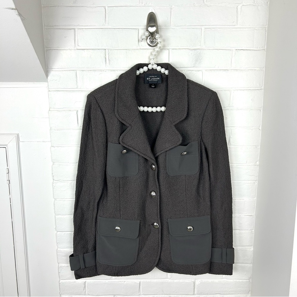 Exclusive St. John Chocolate Brown Utility Knit Jacket Size 8